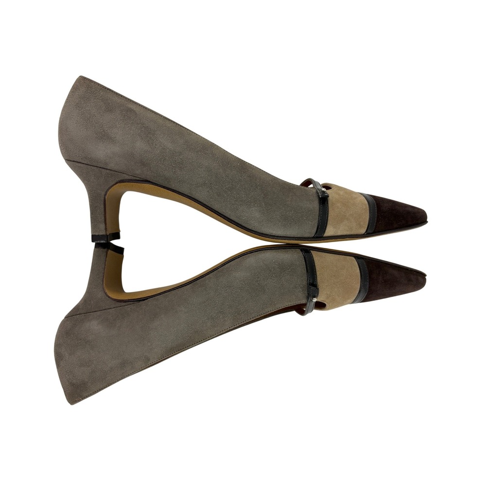 Vintage Salvatore Ferragamo Tri-Color Suede Pumps Size 7.5B Block Heel Old Money - Picture 7 of 11